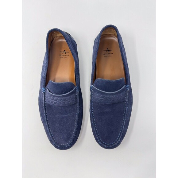 Aquatalia Men Shoes Blue Leather Penny Loafer Slip On Italian Suede Driving US 9 main image 4